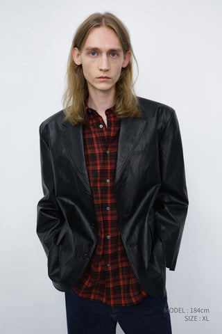 UNISEX RELAXED ALTER-LEATHER HALF JACKET BLACK