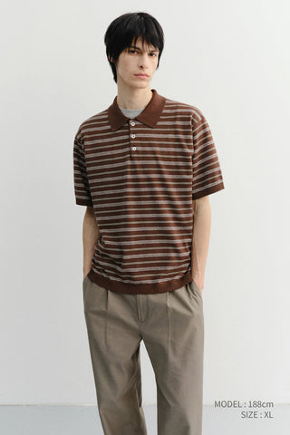 UNISEX STRIPED POLO KNIT BROWN MINT