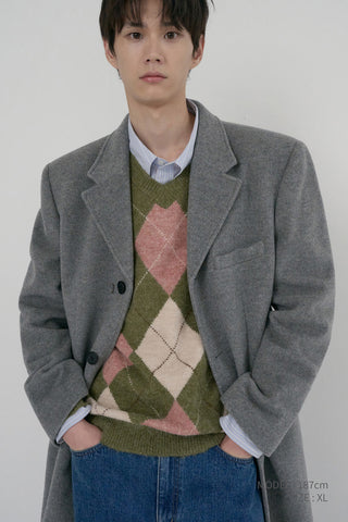 UNISEX 2-WAY 3 BUTTON CASHMERE COAT MELANGE GREY