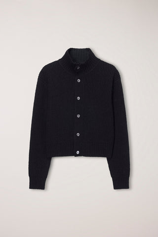UNISEX HIGH NECK BUTTON CARDIGAN BLACK