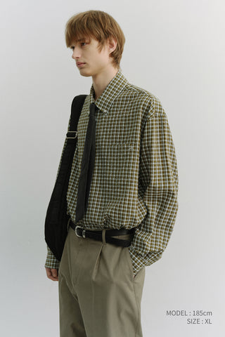 UNISEX OVERSIZED BD CHECKED SHIRT KHAKI GREEN CHECK