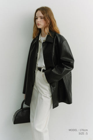 UNISEX ALTER-LEATHER HALF JACKET BLACK