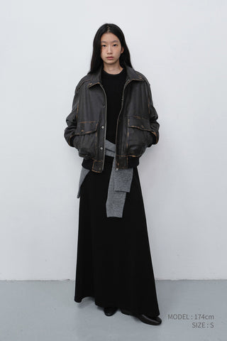 UNISEX DETACHABLE A-2 LEATHER BLOUSON BRUSHED BLACK