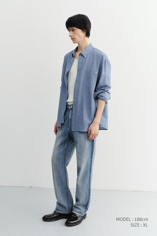 UNISEX SEERSUCKER BD SHIRT BLUE CHECK