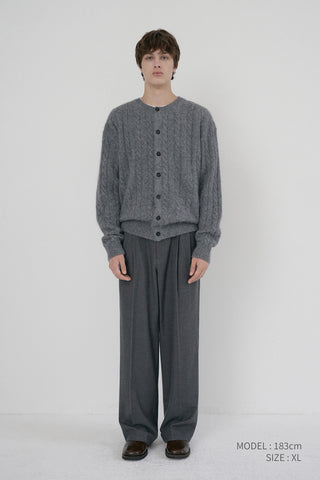 UNISEX HAIRY CABLE CREW NECK CARDIGAN MELANGE GREY