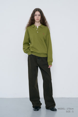 UNISEX LEATHER LOGO COLLARED T-SHIRT OLIVE