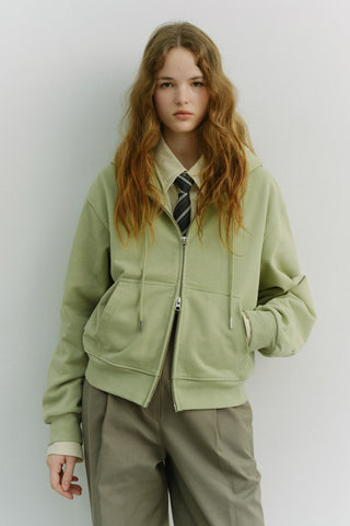 UNISEX CROPPED ZIP-UP HOODIE OLIVE