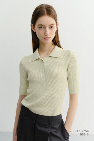 BUTTONED SLIM POLO KNIT MINT