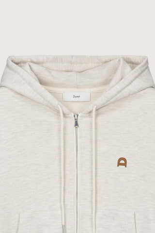 UNISEX LEATHER LOGO ZIP-UP HOODIE OATMEAL MELANGE