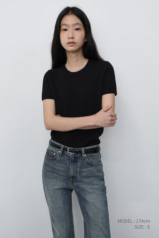 HALF SLEEVE KNIT TOP BLACK