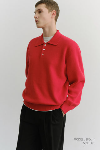 UNISEX CASHMERE COLLARED SWEATER RED