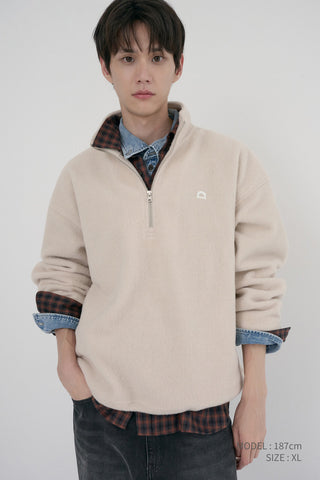UNISEX HALF ZIP-UP FLEECE SWEATSHIRT CREAM
