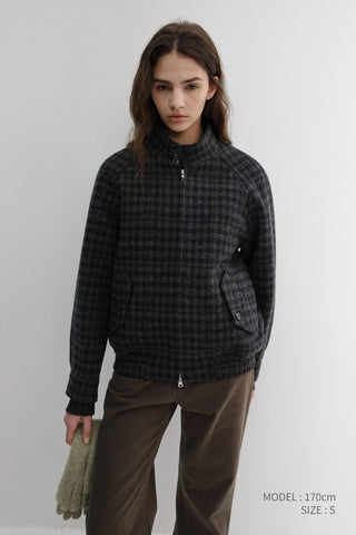 UNISEX HARRINGTON WOOL BLOUSON DEEP NAVY CHECK