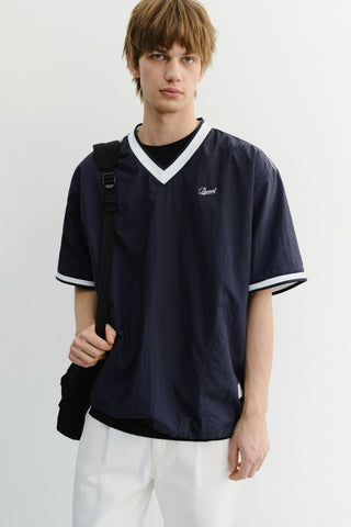 UNISEX V-NECK WOVEN TOP NAVY