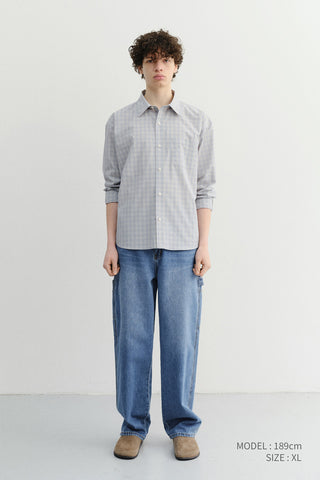 UNISEX CROPPED CHECKED SHIRT SOFT BLUE CHECK