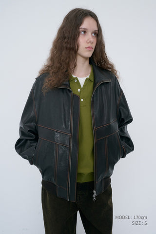 UNISEX LEATHER LOGO COLLARED T-SHIRT OLIVE