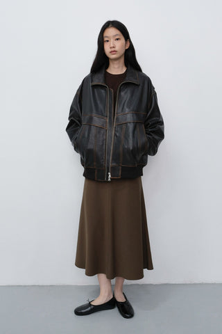 FLUID LONG SKIRT KHAKI BROWN