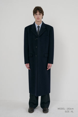 UNISEX 2-WAY 3 BUTTON CASHMERE COAT NAVY