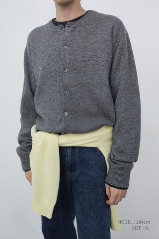 UNISEX CREWNECK KNIT CARDIGAN MELANGE GREY