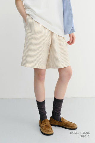 UNISEX PAJAMA BERMUDA SHORTS BEIGE STRIPE