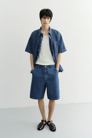 UNISEX LINEN DENIM SHORTS CLASSIC BLUE
