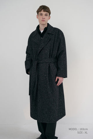UNISEX RELAXED DOUBLE-BREASTED ROBE COAT CHARCOAL TWEED