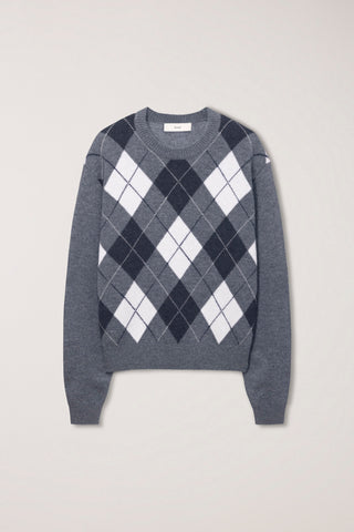 UNISEX ARGYLE CREWNECK SWEATER GREY