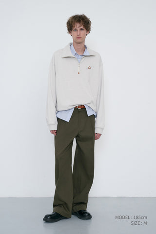 DOUBLE PLEATED WIDE CHINO SLACKS KHAKI