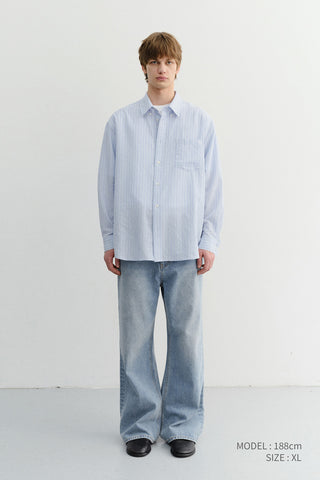 UNISEX CLASSIC STRIPED BD OVERSHIRT BLUE