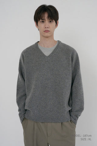 UNISEX SOFT VOLUME V-NECK SWEATER MELANGE GREY