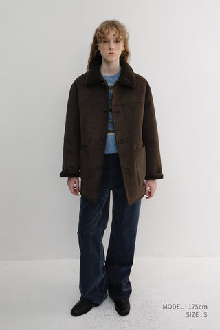 UNISEX REVERSIBLE SOFT SHEARLING HALF JACKET DARK BROWN