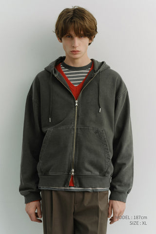 UNISEX GARMENT DYED ZIP-UP HOODIE BLACK