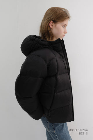 UNISEX HOODED VOLUME GOOSE DOWN JACKET BLACK
