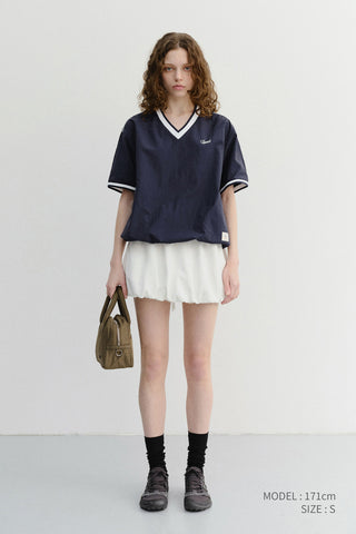 UNISEX V-NECK WOVEN TOP NAVY