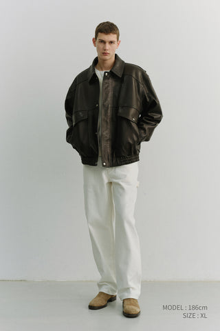 UNISEX OVERSIZED VINTAGE LEATHER BLOUSON BLACK