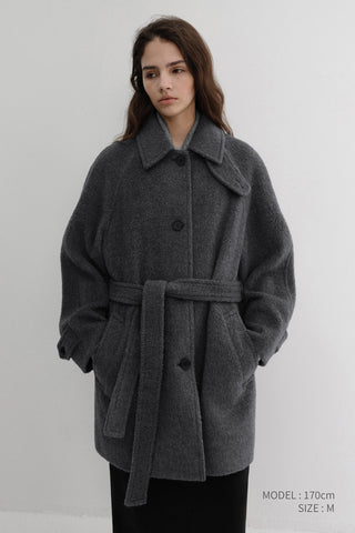BELTED HALF COAT CHARCOAL GREY