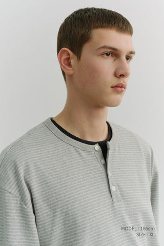 UNISEX HENLEY-NECK T-SHIRT GREY STRIPE