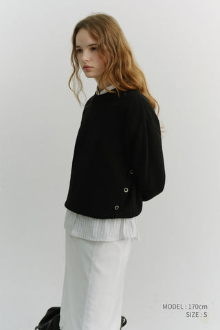 UNISEX BUTTONED CREWNECK SWEATER BLACK