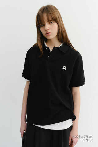 UNISEX LEATHER LOGO POLO SHIRT BLACK