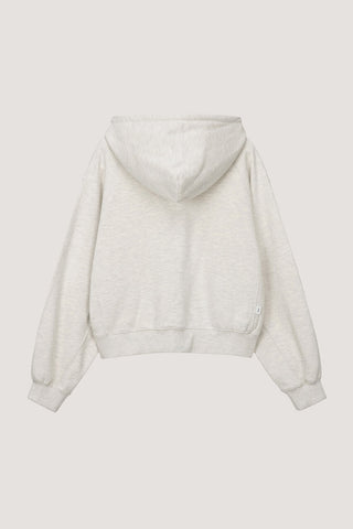 UNISEX LEATHER LOGO ZIP-UP HOODIE OATMEAL MELANGE