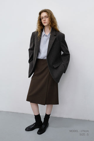 PLEATS MIDI WRAP SKIRT BROWN