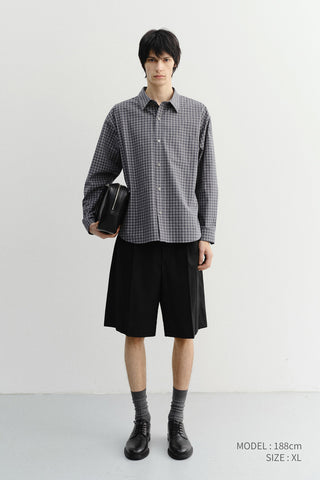 UNISEX CROPPED CHECKED SHIRT NAVY CHECK