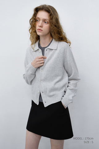 UNISEX COLLARED KNIT CARDIGAN LIGHT MELANGE GREY