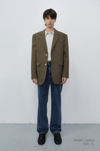 UNISEX CLASSIC 2 BUTTON WOOL BLAZER BROWN CHECK