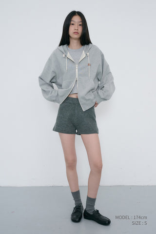 UNISEX LEATHER LOGO ZIP-UP HOODIE MELANGE GREY