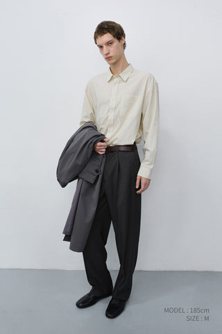 PLEATED SEMI-WIDE SLACKS CHARCOAL GREY