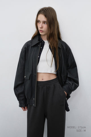 UNISEX OVERSIZED VINTAGE LEATHER BLOUSON BLACK