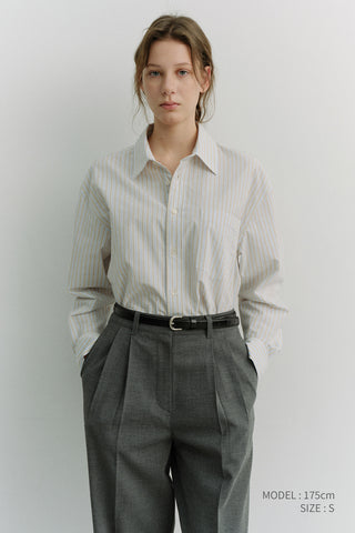 UNISEX OVERSIZED STRIPED SHIRT BEIGE STRIPE