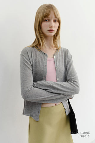 SUMMER ESSENTIAL CREWNECK CARDIGAN MELANGE GREY