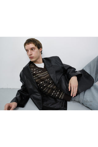 UNISEX RELAXED ALTER-LEATHER HALF JACKET BLACK